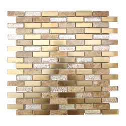 Glossy Deco & Light Emperador Marble & Gold Stainless Steel Authentic Glass Mosa - Home Accessories & Decor