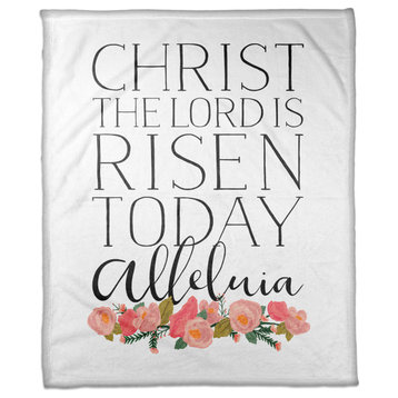 Christ the Lord is Risen Floral 50x60 Coral Fleece Blanket