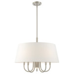 Livex Lighting - Livex Lighting Brushed Nickel 5 + 1 * Light Pendant Chandelier - Add a dash of stylish sophistication with this sleek and contemporary pendant chandelier. The design features a brushed nickel frame and a beautiful hand crafted off-white hardback drum shade.