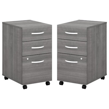 Home Square 2 Piece Wood Mobile Filing Cabinet Set in Platinum Gray