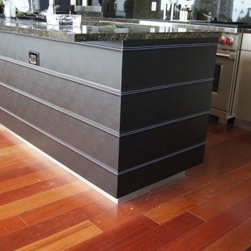Black stitched leather used to wrap island