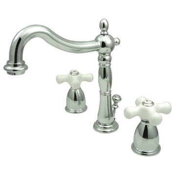 Classic Bathroom, Tall Curved Spout & Crossed White Handles, Polished Chrome