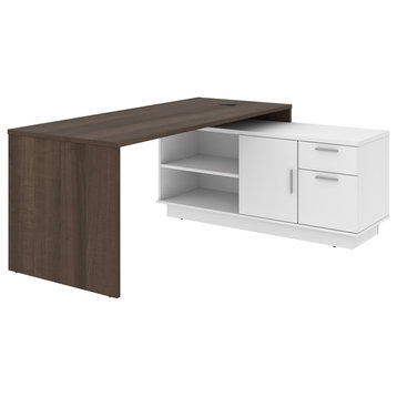 Bestar Equinox 71" Wooden L Shaped Computer Desk in Antigua and White