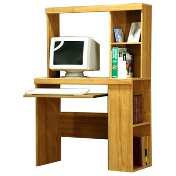 Computer Woodtone Laminate Desk With Built-In Bookcase
