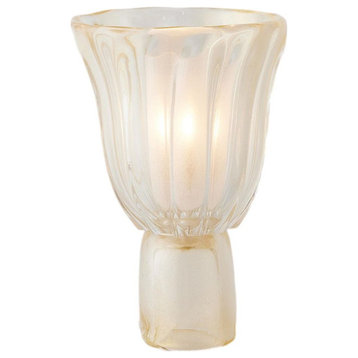 Elegant Sculpted Glass Hurricane Cup Shaped Table Lamp 16.5 in Electric Candle