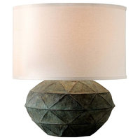 Patina 21" Table Lamp, Verde Finish, Off-White Linen Shade