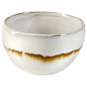 Serene Spaces Living Mocha Striped White Ceramic Bowl, 2 Sizes, Set of 2 Large