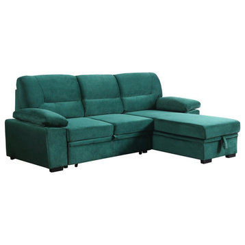 Kipling Green Woven Fabric Reversible Sleeper Sectional Sofa Chaise
