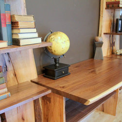 Rustic Live Edge Oak Slab Bookcase / Built In Desk - Products