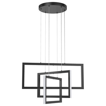 3-Light LED Rectangle Pendant Chandelier, Black
