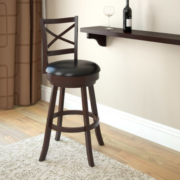 Woodgrove Cross Back 43" Wood Barstool, Espresso And Black Leatherette