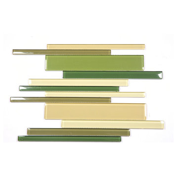 Modern Yellow Green 12 in. x 12 in. Brick Joint Mixed Glass Mosaic Wall Tile