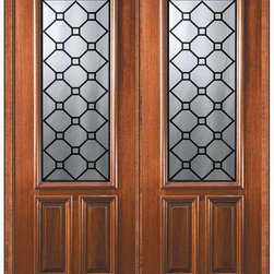 Prehung Double Door 96 Wood Mahogany Casablanca 2/3 Lite Glass - Front Doors
