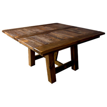Hawthorne Reclaimed Barnwood Square Table, Natural, 66x66, 4  Leaves