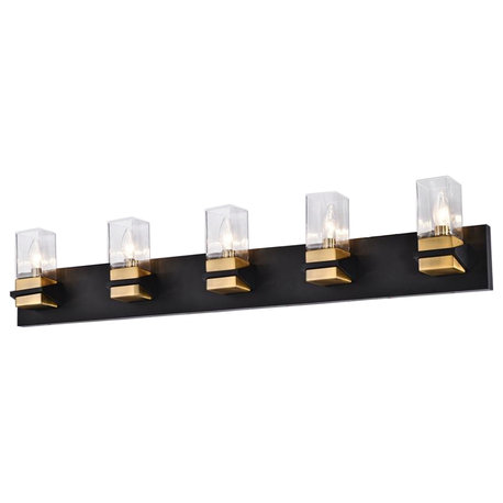 DAINOLITE VER-405W-MB-AGB 5 Light Incandescent Vanity, Matte Black & Aged Brass