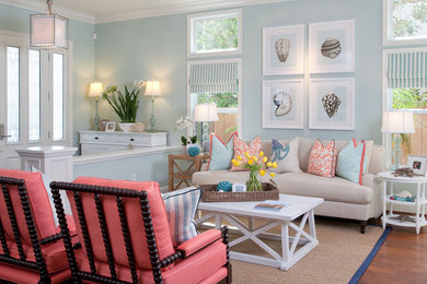 Example of a beach style family room design in San Diego