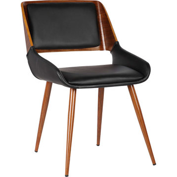 Panda Mid-Century Dining Chair, Walnut Finish and Black Faux Leather