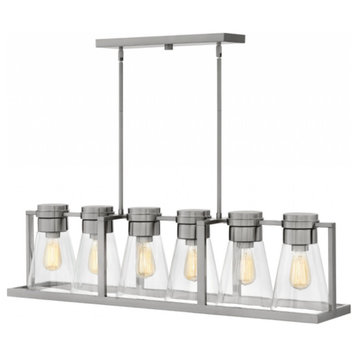 Refinery 6 Light 44" Stem Hung Liner Chandelier, Brushed Nickel And Clear