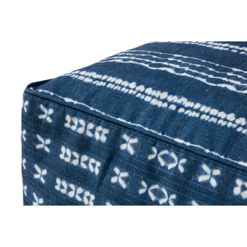 Loloi Polyester And Linen Pouf With Indigo And Ivory Finish PF03PF0007INIVPF02