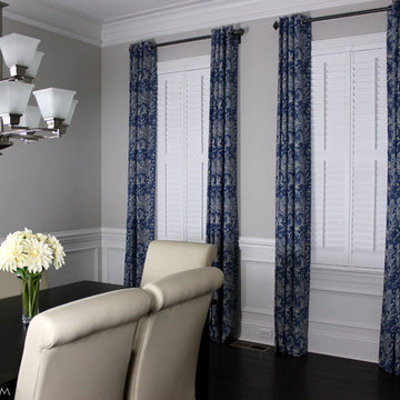 Dining Room with Simplicity Shutters and Bali Draperies