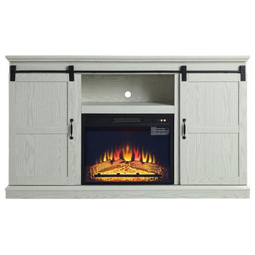Manhattan Comfort Myrtle Wood Fireplace with Media Wire Management in Cream