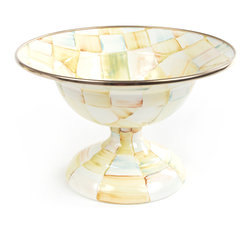 Parchment Check Enamel Compote - Small | MacKenzie-Childs - Serving And Salad Bowls