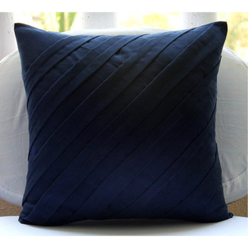 Contemporary Navy, 26"x26" Faux Suede Fabric Navy Blue Euro Pillow Shams