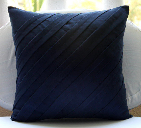 Faux Suede Chair Cushions Navy Blue 20"x20" Pintucks Textured, Contemporary Navy