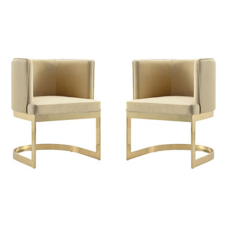 Aura Dining Chair, Sand and Polished Brass, Set of 2 - Contemporary - Dining  Chairs - by Skyline Decor