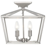 Savoy House - Townsend 4-Light Semi-Flush Mount, Satin Nickel - When you have a traditional aesthetic, and want to inject a sense of modernism, choose this Townsend ceiling fixture. it's a classic lantern style with the familiar, vintage appeal of colonial or old English candle fixtures but the open geometric frame and brushed, satin nickel finish create a delightful contemporary twist. This timeless quality blends very well with your traditional, transitional, bohemian, contemporary, or modern farmhouse decor. Four lights within the open framework have metal candle covers and hold 60W, C-style bulbs.  The fixture is 13" wide and 13" high, with a semi-flush mounting: a superb fit for your dining room, kitchen, living room, entryway, bedroom, closet, family room, office, stairway, or great room.