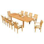 Teak Deals - 11-Piece Outdoor Teak Dining Set 122" Rectangle Table,10 Mas Stacking Arm Chairs - Set includes: 122" Double Extension Rectangle Dining Table and 10 Stacking Arm Chairs.