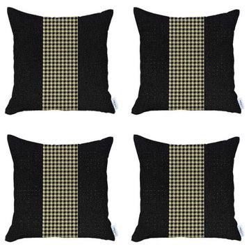 Set of 4 Black And Yellow Houndstooth Pillow Covers