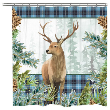 Woodland Christmas Deer Shower Curtain