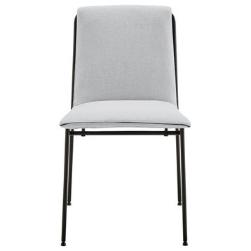 Ludvig Side Chair, Light Grey Fabric With Black Steel Legs, Set of 2
