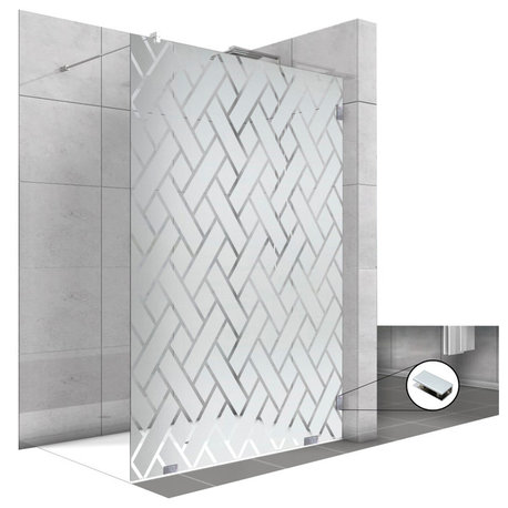 Fixed Glass Shower Screen with Decorative Frosted Sandblasted Design, Semi-Private, 47" X 75"