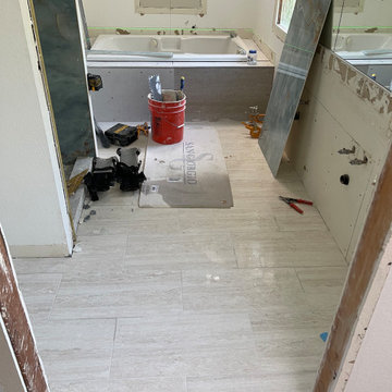 Bathroom Remodel; Huge Blue Tiles; Luxury shower and tub