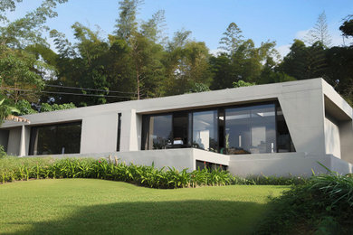 Small contemporary gray one-story concrete house exterior idea