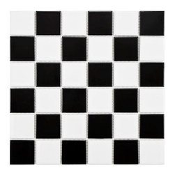 Merola Tile Boreal Quad Checker Black and White Porcelain Mosaic Floor Tile - Mosaic Tile
