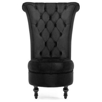 Royal High Back Velvet Tufted Ottoman Chair, Black