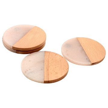 Fusion Wood and Marble Effect 4 pieces Coaster Set