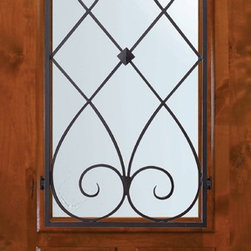 Slab Single Door 80 Wood Alder Charleston Arch Lite Wrought Iron - Front Doors