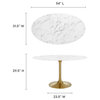 Lippa 54" Oval Artificial Marble Dining Table in Gold White