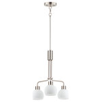 Maxim - Coraline Three Light Chandelier - A charming collection of farmhouse inspired design. Satin White glass domes suspend from individually distributed tube arms. Available in Black Satin Nickel and a Bronze/Satin Brass combination. This transitional look offers an updated look for both traditional and modern settings.