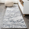 Swirl Marbled Abstract Area Rug, Gray/Blue, 2'x10'