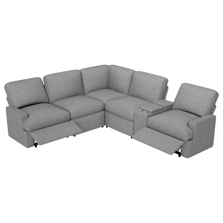 Modern L-Shaped Sofa, Recliner Design With Storage Box & Cup Holders, Gray