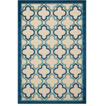 Nourison - Aloha Moroccan Geometric Indoor Outdoor Patio Rug, Navy, 3'x4' - Inspired by classic Moroccan architecture, this indoor/outdoor rug from the Aloha collection brings a clean and sophisticated touch to your patio, porch, or deck. On-trend tones of Gray, navy-blue, and aqua blend seamlessly with contemporary styles of decor. Machine made from premium stain-resistant fibers that are easy to clean: just rinse with a hose and air dry.