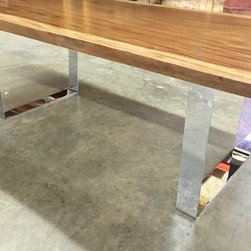 Chrome U leg, single slab live edge monkeypod dining table - Dining Tables
