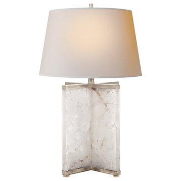 Cameron Table Lamp in Quartz and Burnished Silver Leaf with Natural Paper Shade