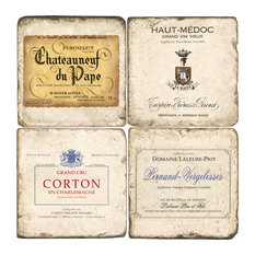 Tumbled Marble Coaster St/4 With Coaster Stand, French Wine V