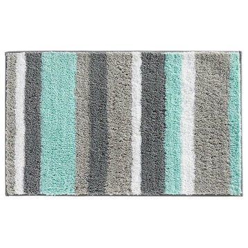 iDesign Microfiber Stripz Shower Accent Rug, 34"x21", Mint and Gray